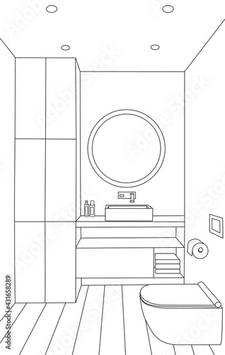 sketch bathroom, toilet bowl, washbasin