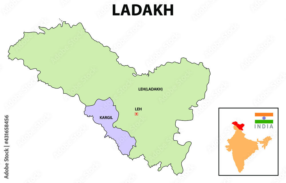 Ladakh map District map of Ladakh. Ladakh map with district and capital ...