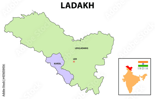 Ladakh map District map of Ladakh. Ladakh map with district and capital. Colour full district map of Ladakh.