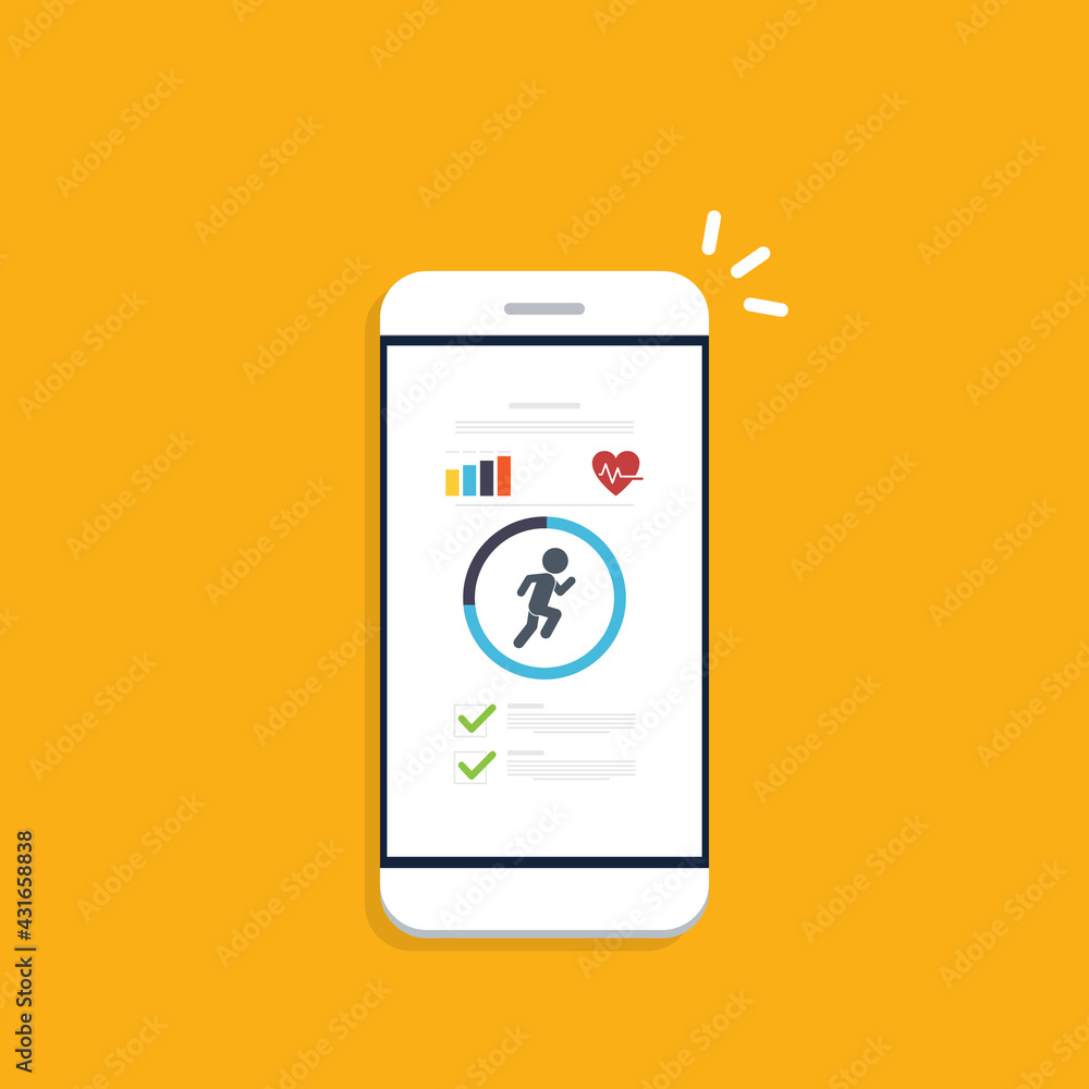 Fitness tracker, fitness tracking app on mobile phone screen.
Fitness tracker, fitness tracking app on mobile phone screen.
