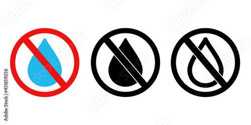 Set of no water drop sign. No water resistant. Illustration vector
