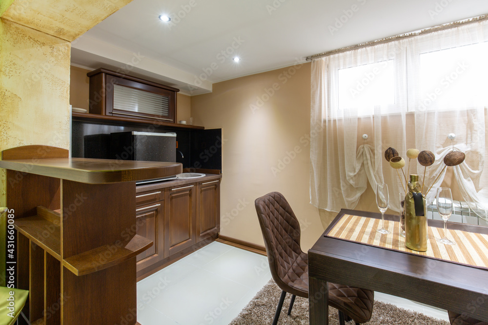 Kitchen interior and dining area Kitchen interior and dining area