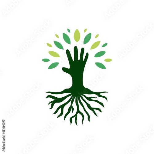 kid hand tree root logo vector icon illustration