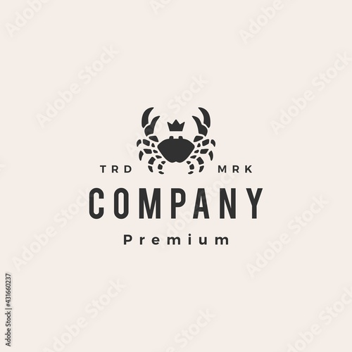 crab king seafood hipster vintage logo vector icon illustration