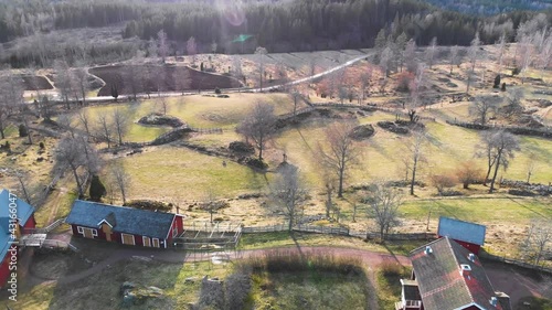 AERIAL - Asens By Culture Reserve in Smaland, Sweden, wide shot forward photo