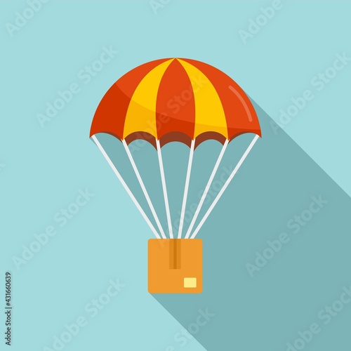 Parachuting parcel icon, flat style