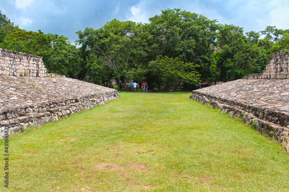 The Ball court in Mayan archeological site of Ek Balam (black jaguar), was completed in 841. Temozon, Yucatan, Mexico. This structure also forms the north western side of the South Plaza of the city. The Ball court in Mayan archeological site of Ek Balam (black jaguar), was completed in 841. Temozon, Yucatan, Mexico. This structure also forms the north western side of the South Plaza of the city.