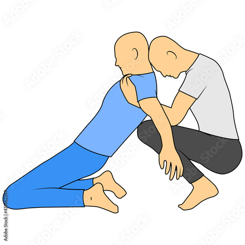 Massage. Yumeiho therapy. Instructions for performing massage techniques, stretching the neck muscles and manual manipulation. Simple vector illustration for physical therapy guidelines, websites.