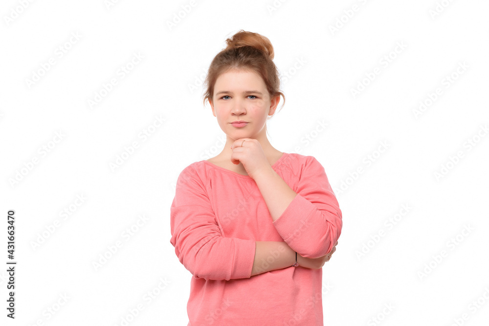 young girl over isolated background looking confident at the camera with smile with crossed arms and hand raised on chin young girl over isolated background looking confident at the camera with smile with crossed arms and hand raised on chin
