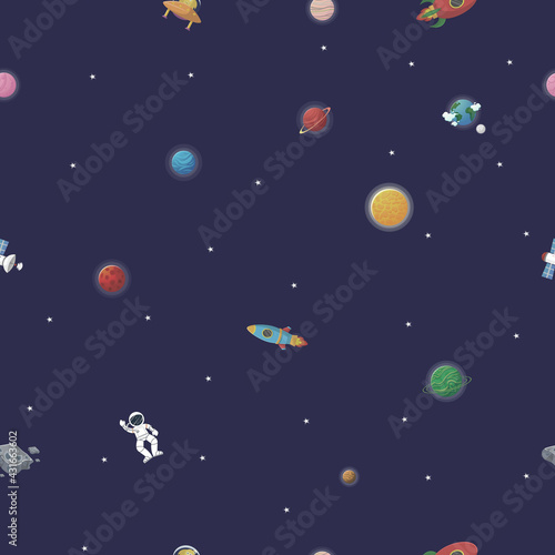 Galaxy seamless pattern design. Astronaut with © Begin Again