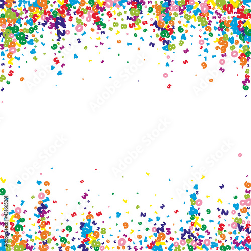 Falling vivid numbers. Math study concept with flying digits. Gorgeous back to school mathematics banner on white background. Falling numbers vector illustration.