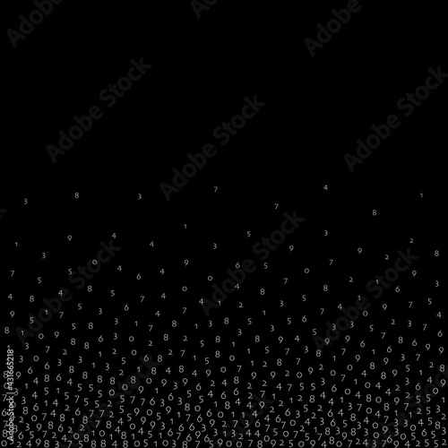 Falling numbers, big data concept. Binary white flying digits. Ravishing futuristic banner on black background. Digital vector illustration with falling numbers.
