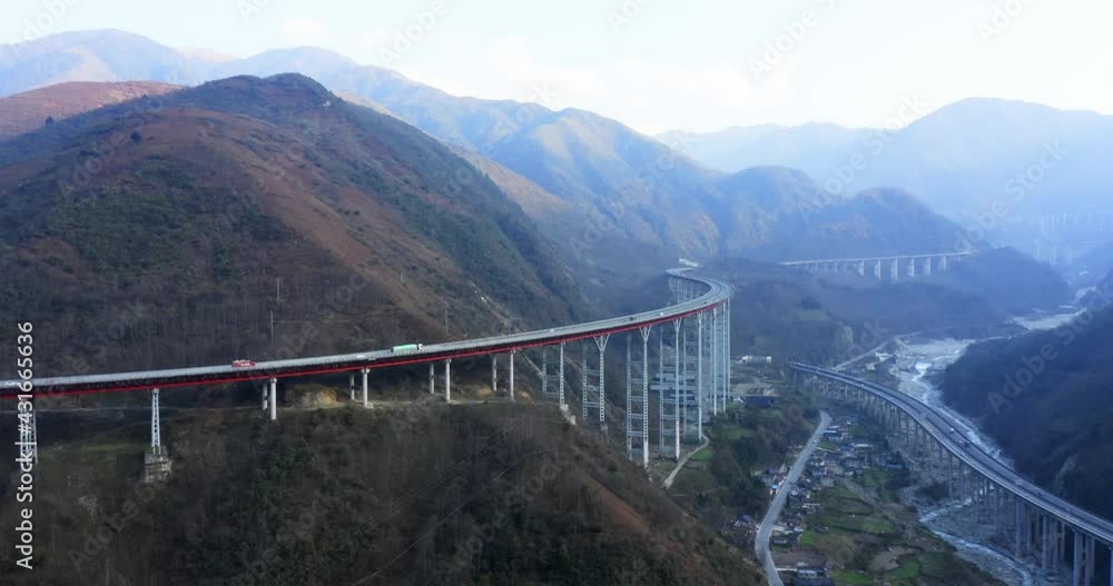 China`s rapid infrastructure development. Buidling highways across mountains and valleys China`s rapid infrastructure development. Buidling highways across mountains and valleys