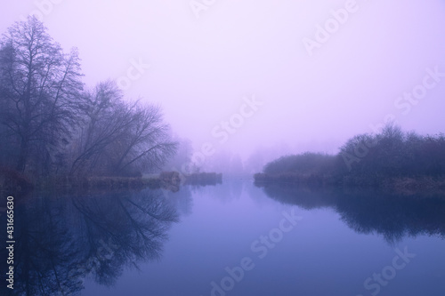 Lake view on a foggy autumn day. © Angelika