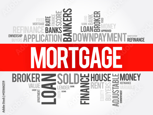 Mortgage word cloud collage, business concept background
