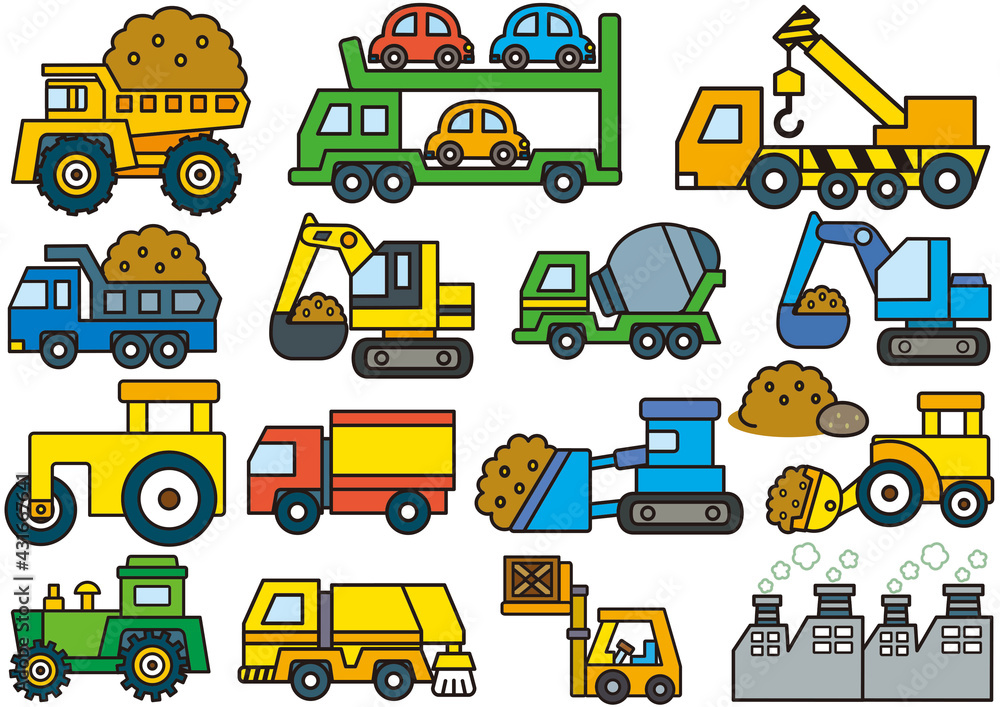 乗り物 働く車 イラスト 素材 セット その７ Ilustracion De Stock Adobe Stock
