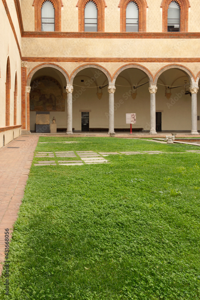 Milan (Italy). Courtyard inside the Sforzesco Castle in the city of Milan Milan (Italy). Courtyard inside the Sforzesco Castle in the city of Milan