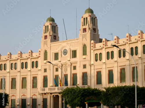 Melilla (Spain). Sunset at the Assembly Palace in the Plaza de España in the city of Melilla