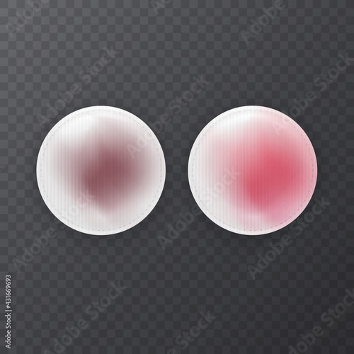 Cotton pads on darck background, dirty and used cotton pads for makeup cleansing, skin care, Realistic illustration