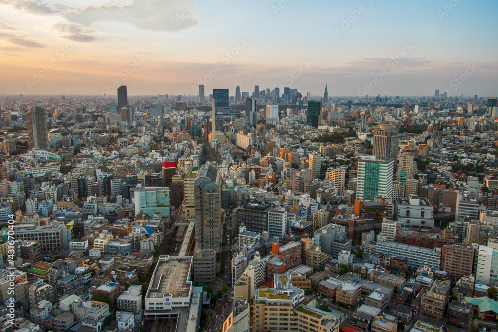 Obraz premium Cityscape of Tokyo skyline at sunset. Landmark of Japan
