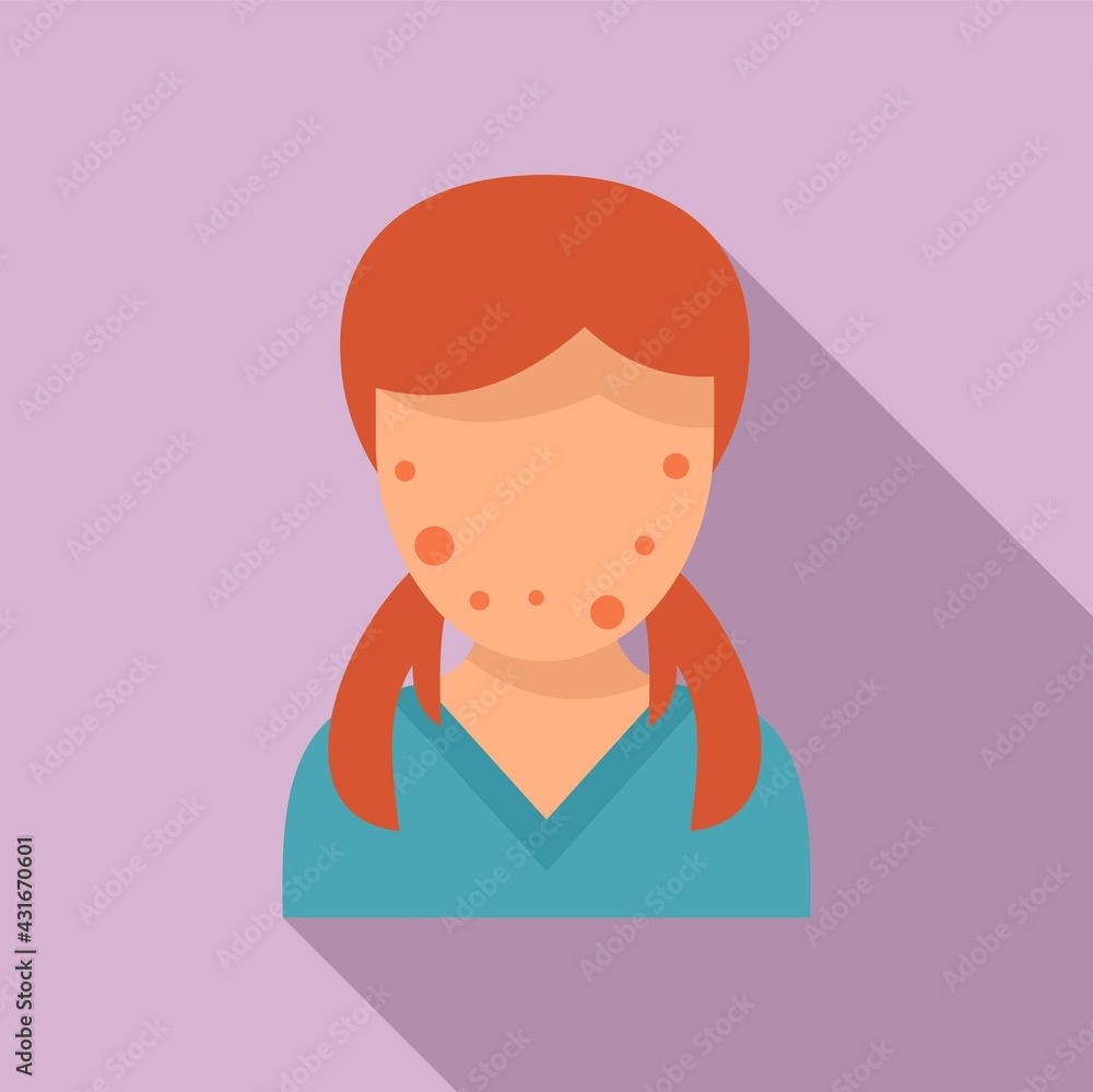 Girl face skin teen problems icon, flat style