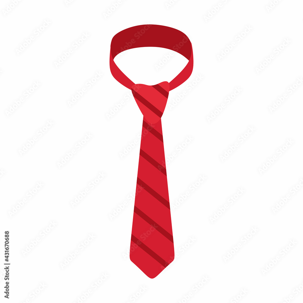 Red tie icon. Elegant formal suit element. Male fashion design element  isolated in white background. Flat cartoon vector illustration. Necktie  symbol for your website, app, logo, business or shop Stock Vector