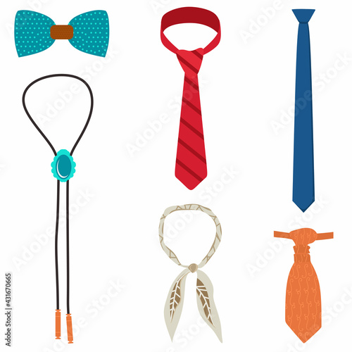 Papier peint Flat icon necktie set collection of different tie, includes cravat, bowtie, skinny tie, bolo tie and neckerchief
