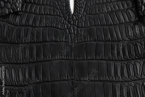 Abstract background of seamless crocodile black leather texture