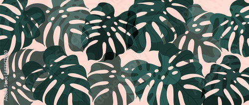Abstract art tropical leaves background vector. Wallpaper design with watercolor art texture from palm leaves, Jungle leaves, monstera leaf, exotic botanical floral pattern. Design for banner, cover, 