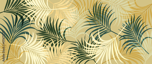 Abstract art tropical leaves background vector. Wallpaper design with watercolor art texture from palm leaves, Jungle leaves, monstera leaf, exotic botanical floral pattern. Design for banner, cover, 