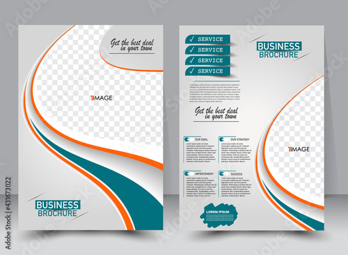 Abstract flyer design background. Brochure template. Can be used for magazine cover, business mockup, education, presentation, report. a4 size with editable elements. Orange and green color.