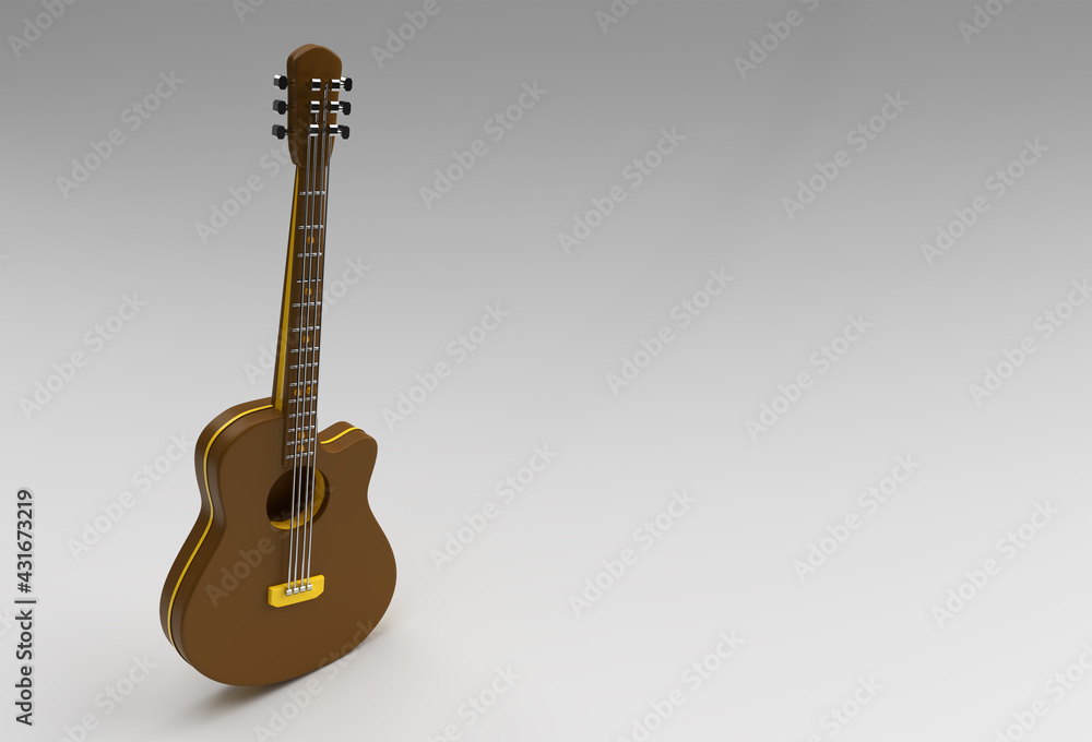 Naklejka premium 3D Render Acoustic Guitar on White Background 3d illustration Design.