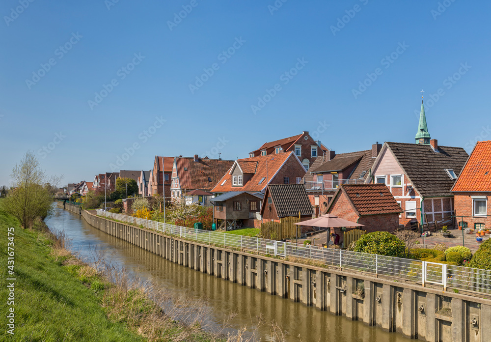 Village of Steinkirchen on Lühe river in Altes Land region, Lower Saxony, Germany Village of Steinkirchen on Lühe river in Altes Land region, Lower Saxony, Germany