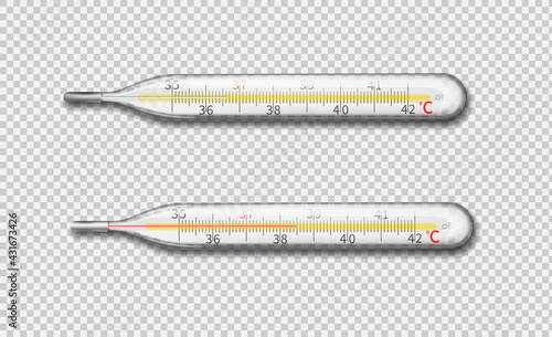 Medical thermometers for determining the temperature of the human body.Vector illustration isolated on white background.