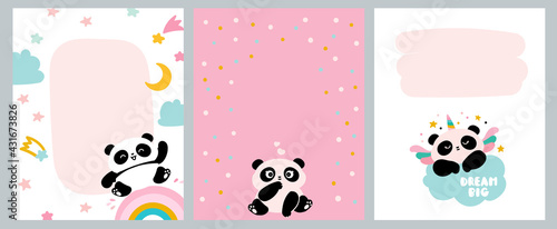 A set of template cards with cute pandas