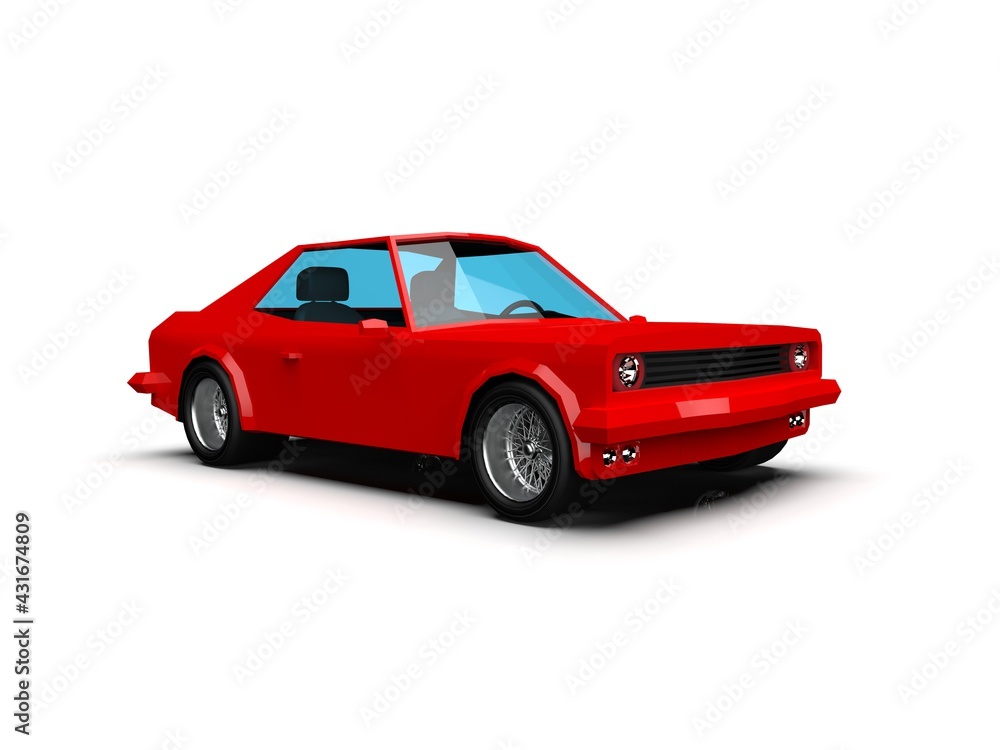 Simple Polygonal Red Race Sport Coupe Car Icon on White Background