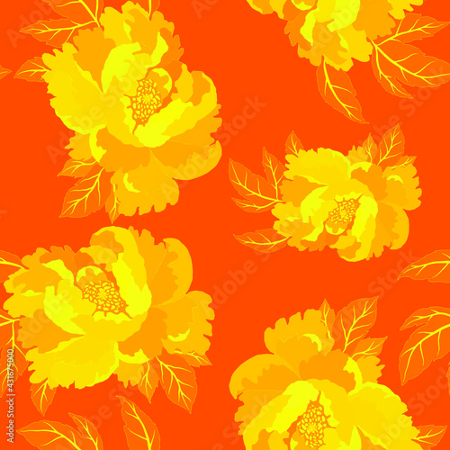 Vintage seamless pattern with colorful peonies for fabric design. Beautiful floral texture. Summer, spring background.	