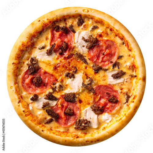 Isolated ham and chicken pizza on the white background photo