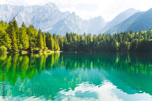 Beautiful view of Fusine Lakes, popular travel destination, Tarvisio, Udine province, Friuli Venezia Giulia region photo