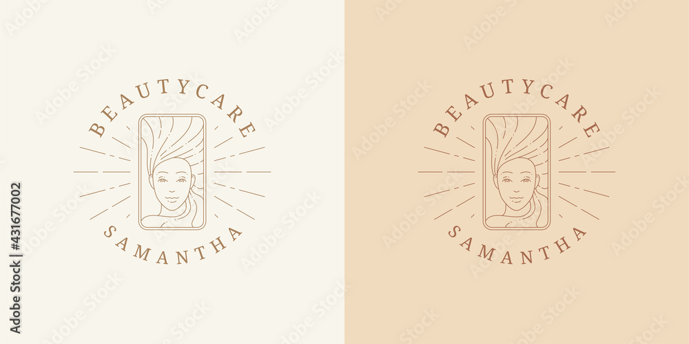 Female portrait logo emblem design template vector illustration in minimal line art style Female portrait logo emblem design template vector illustration in minimal line art style