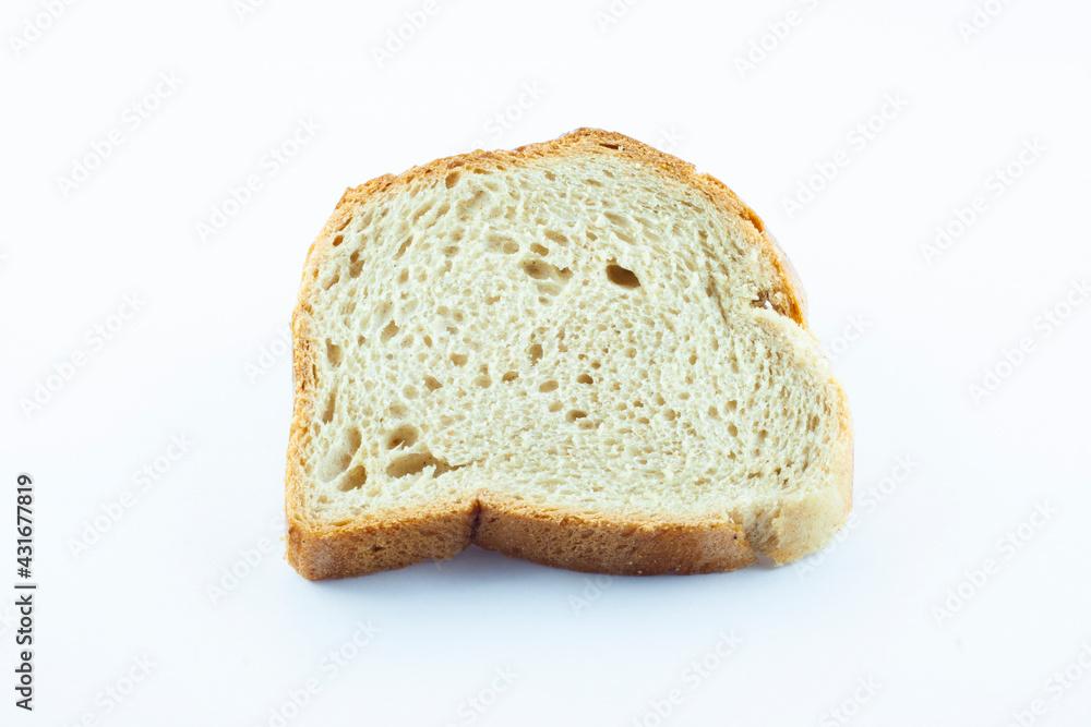 One slice of traditional white bread, healty food breakfast, isolated object, design element