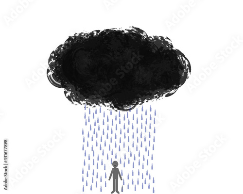 Sad person under a black rain cloud