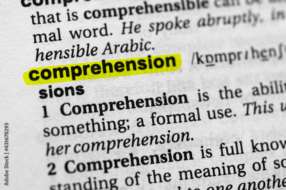 Highlighted word comprehension concept and meaning. Highlighted word comprehension concept and meaning.
