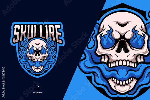 blue fire skull mascot esport game logo illustration