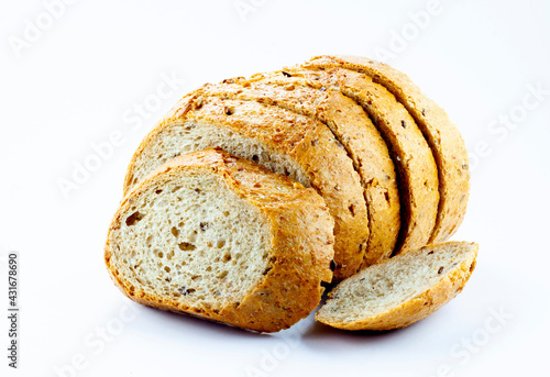 Fresh bakery homemade freshly baked traditional tread isolated on white background top view, bread pastry design element