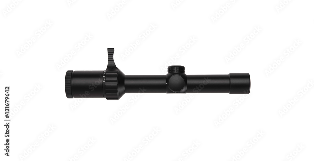 Modern sniper scope. Optical device for aiming and shooting at long distances. Isolate on a white background.