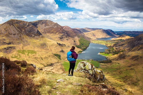 Vászonkép Woman on Fleetwith Pike looking north over Buttermere