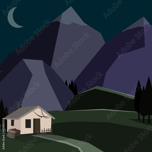 House in the mountains. Vector illustration © Dariia