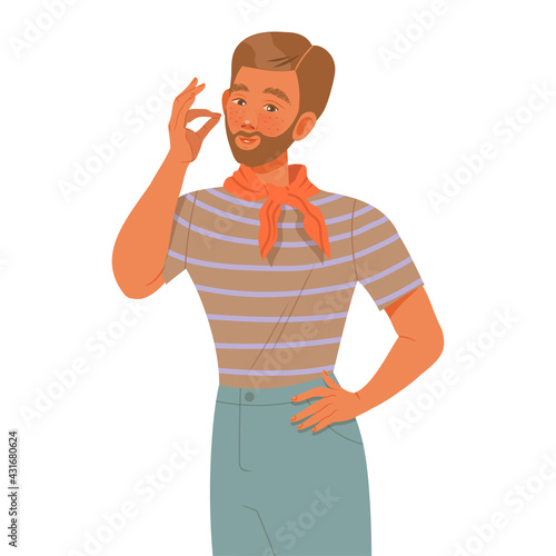 Bearded Male Showing Positive Gesture Feeling Happiness and Excitement Vector Illustration