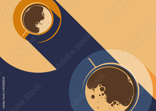 Banner template with two coffee cups. Breakfast concept art.